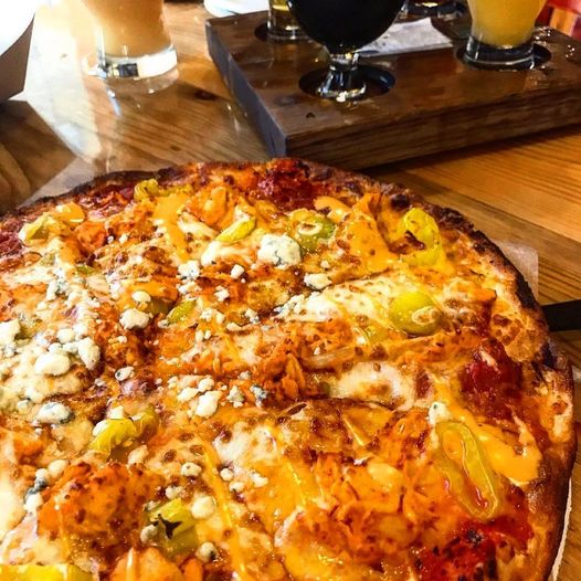 #TBT to Buffalo Chicken Pizza + Pints via @nbptfoodie — thanks for the visit and