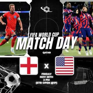 Join us Friday, 11/25 @ 1PM for USA vs England in the World Cup! ⚽️🎉 TAG us with