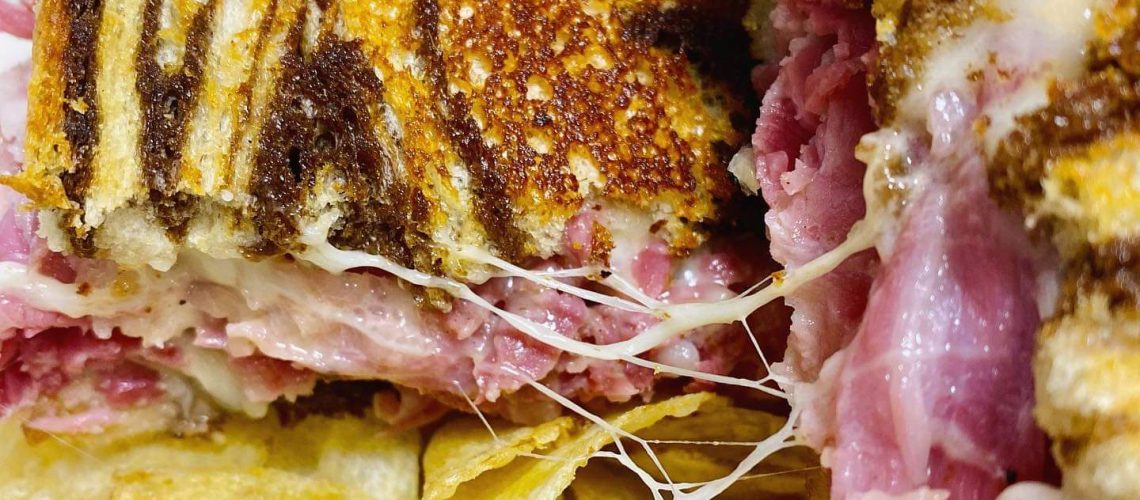 A popular choice today – the cheesiest corned beef reuben around! Squished betwe